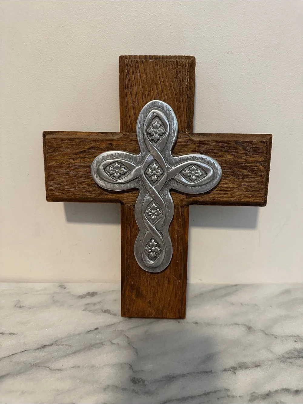 Rustic Wood Wall Cross with Silver Decorative Accent